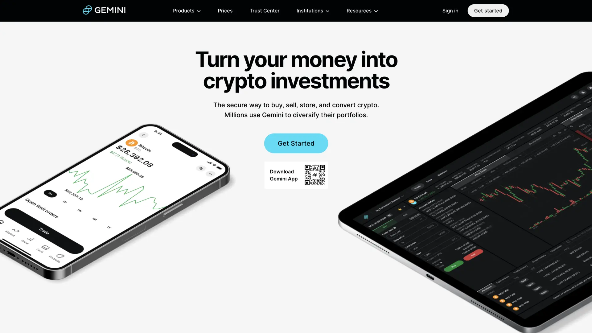 Screenshot of Gemini cryptocurrency exchange trading interface showing order book, charts, and trading pairs
