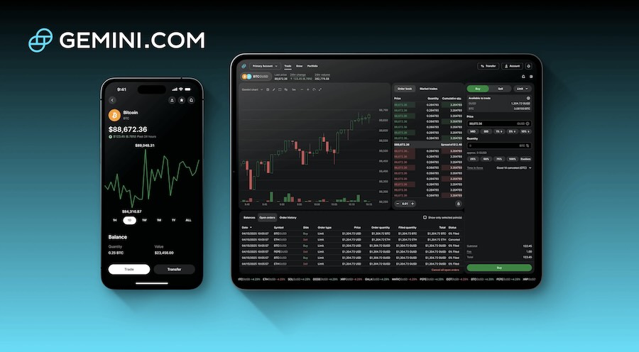 Illustration of Gemini's compliance and user experience lifecycle with onboarding, KYC, trading, and custody flows